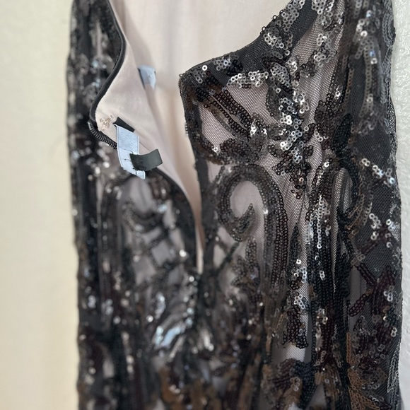 Flirty Fate Black and Beige Sequin Cutout Maxi Dress - Picture 8 of 9